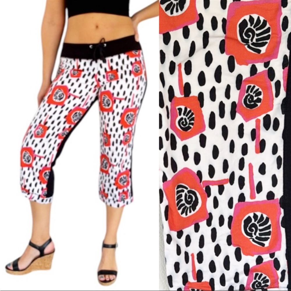 Nilla Shields pink black seashell print crop drawstring cotton pants size small